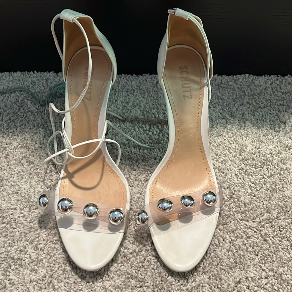 Schultz size 11B white/clear/silver heels